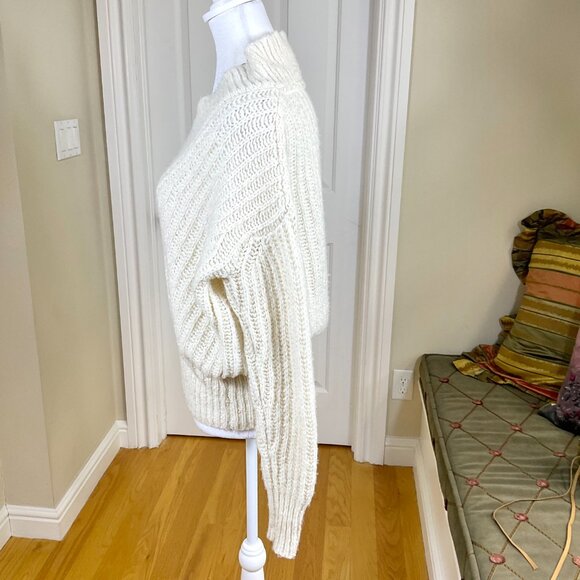 Anthropologie Sweater Pilcro Chunky Knit Shawl Collar Ivory Cream Oversized (XS) - Picture 2 of 6